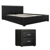 Artiss Gas Lift Queen Bed Frame & Bedside Table Set – Black Leather