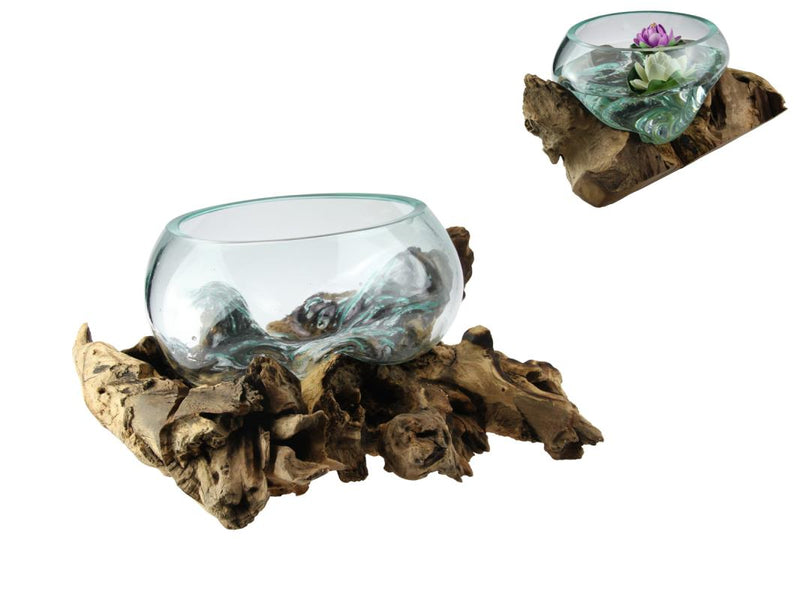 Glass Bowl on Driftwood Stand 40x38cm