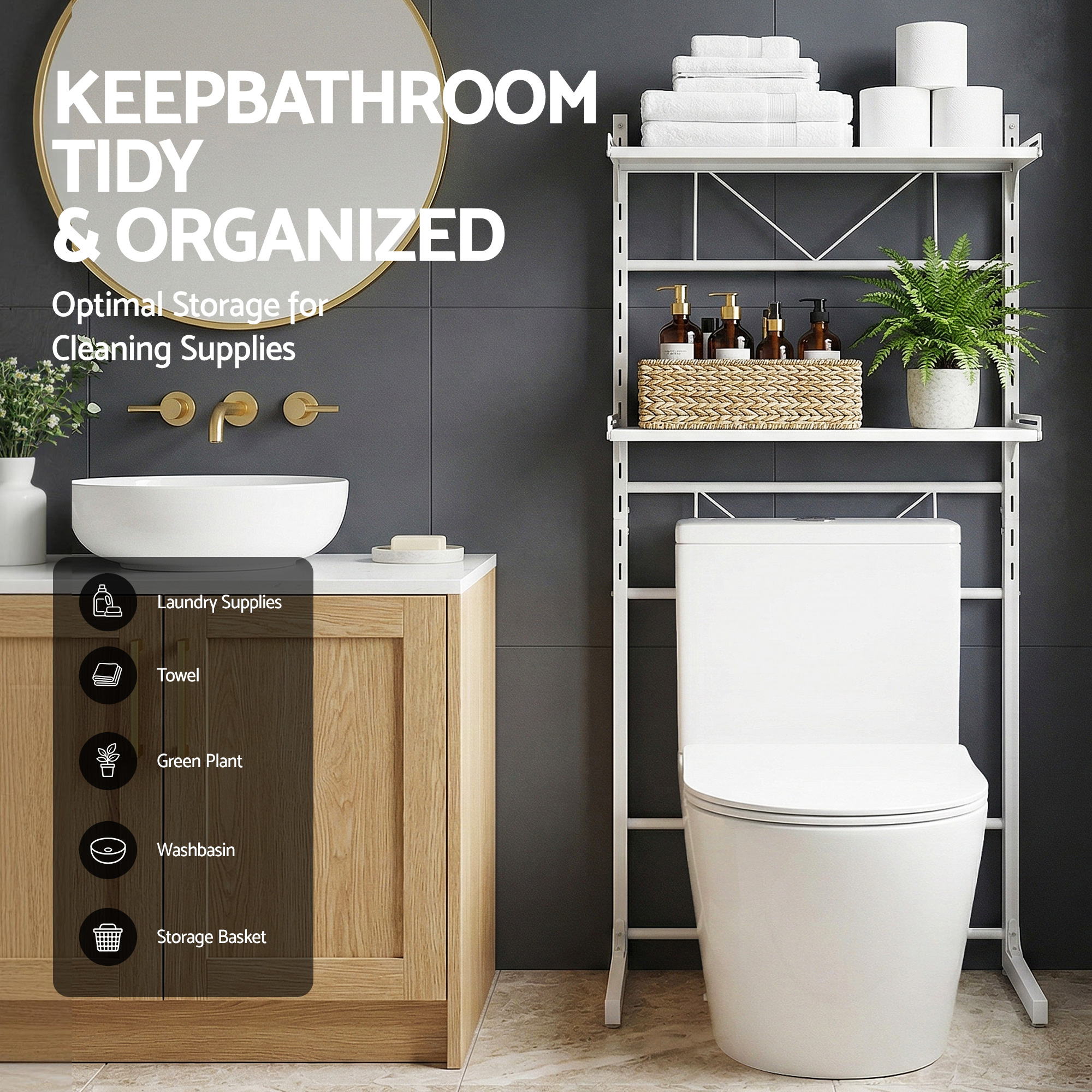 Artiss Over Toilet Bathroom Storage Shelf – 2 Tier