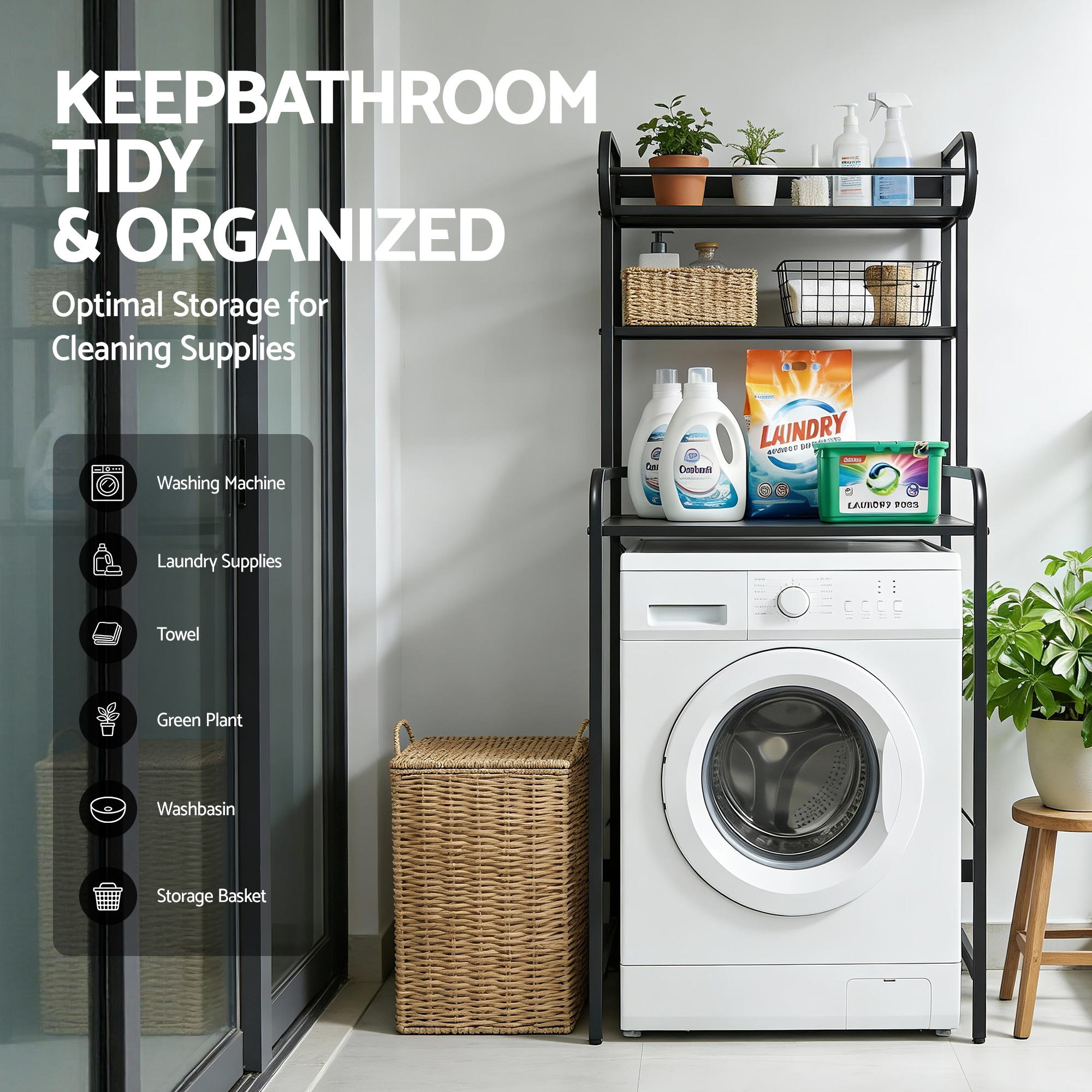 Artiss Over Toilet & Washer Storage Shelf – 3 Tier