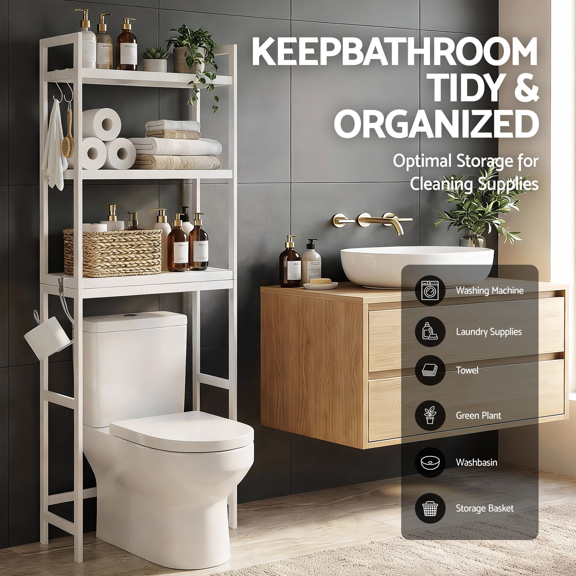 Artiss 3-Tier Over Toilet Bathroom Storage Rack – White