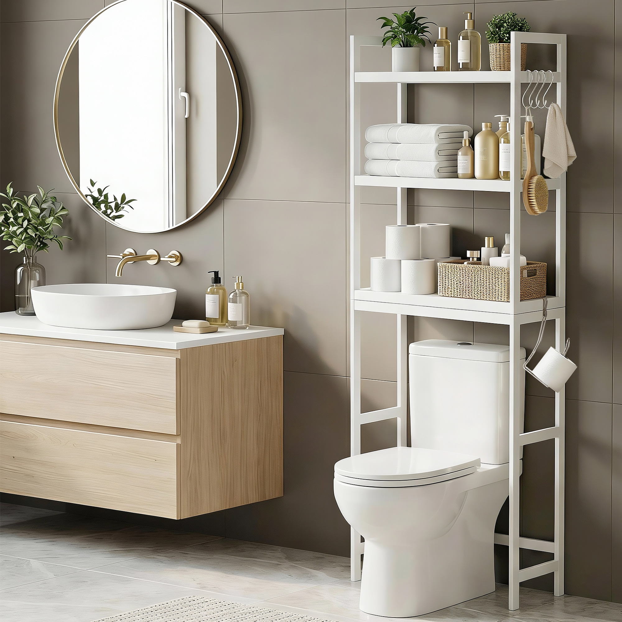 Artiss 3-Tier Over Toilet Bathroom Storage Rack – White