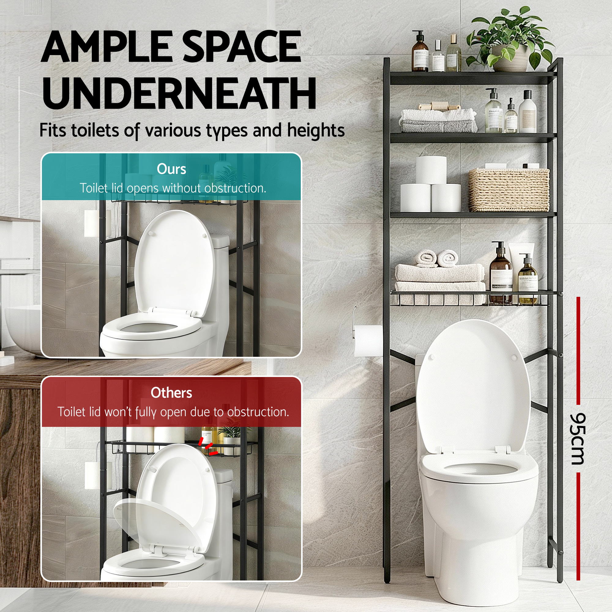 Artiss 4-Tier Over Toilet Bathroom Storage Rack – White