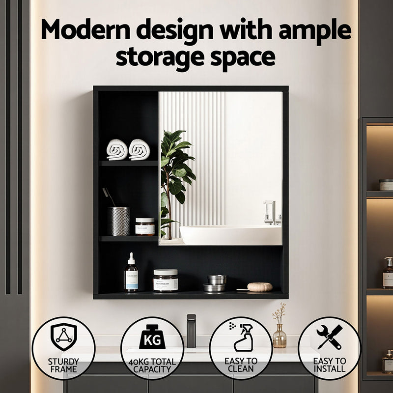 Cefito 560mm Wall-Mounted Bathroom Mirror Cabinet – Black