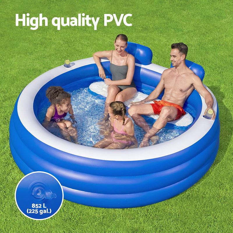 Bestway Kids Inflatable Pool – Above Ground with Bench Seat & Cup Holder