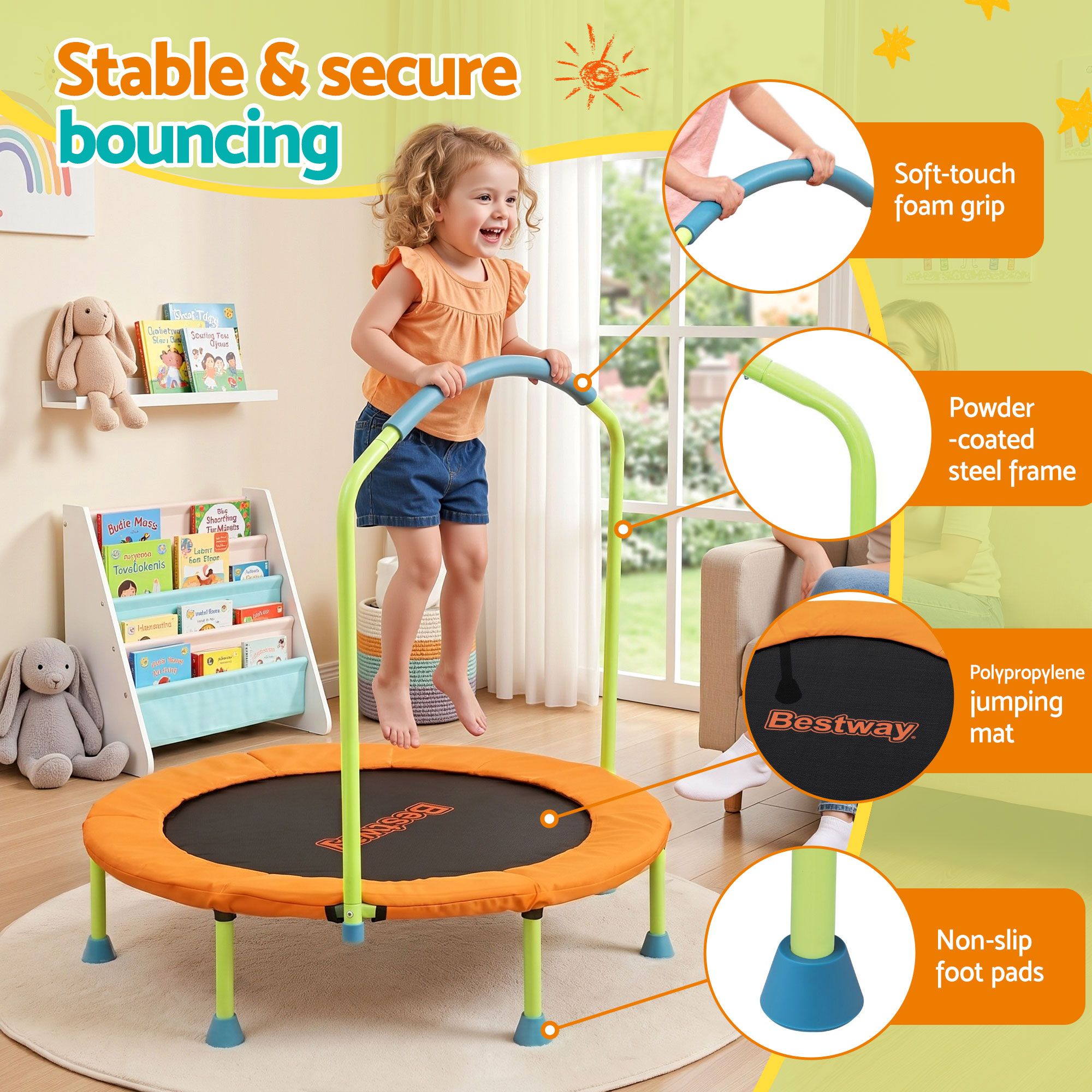 Bestway 36" Kids Foldable Trampoline Rebounder – Orange