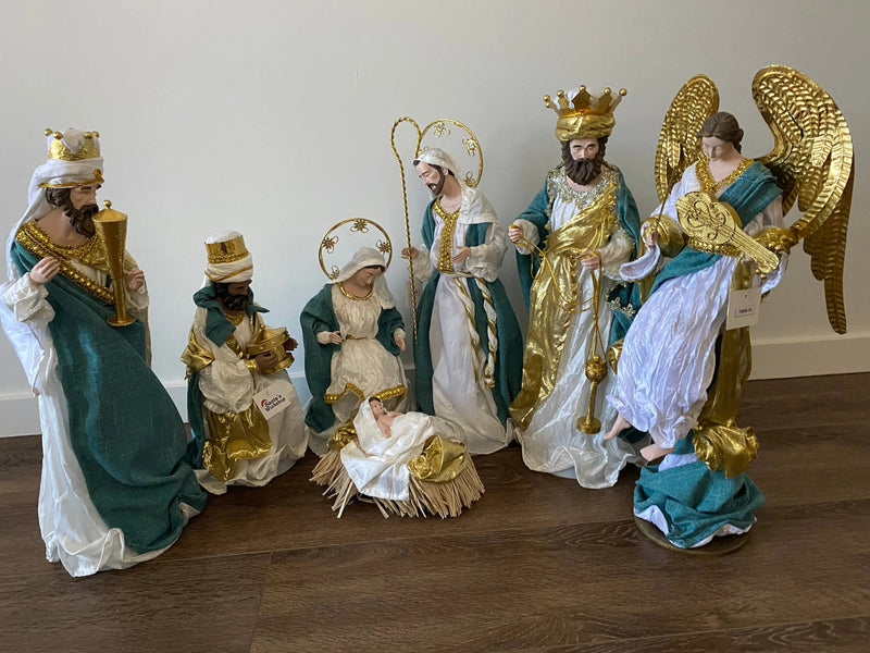 Blue & White Handmade Nativity Set with Angel