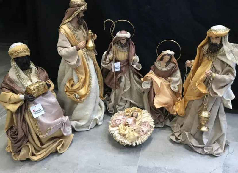 Brown & Gold Handmade Nativity Set with Manger (35–50cm)