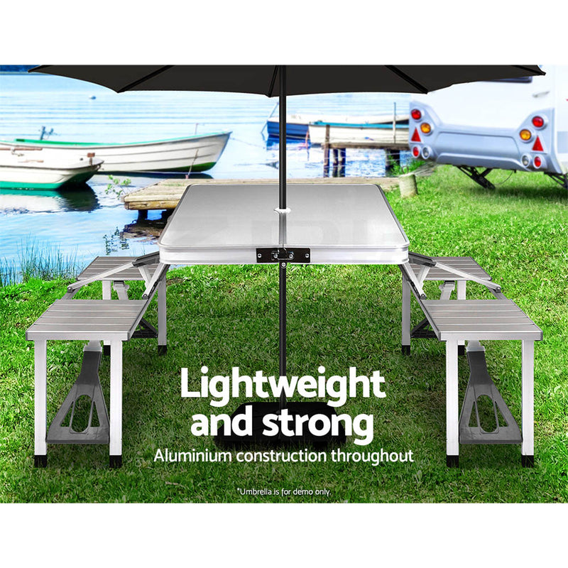 Weisshorn Folding Camping Table with 2 Benches – Outdoor Set
