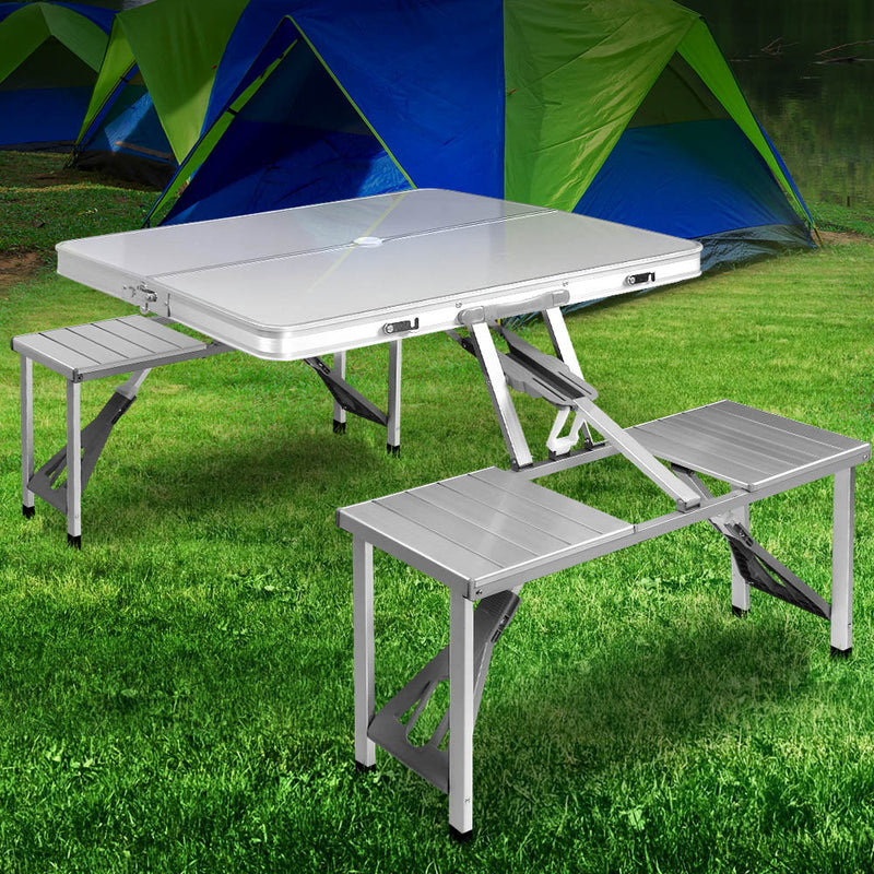 Weisshorn Folding Camping Table with 2 Benches – Outdoor Set