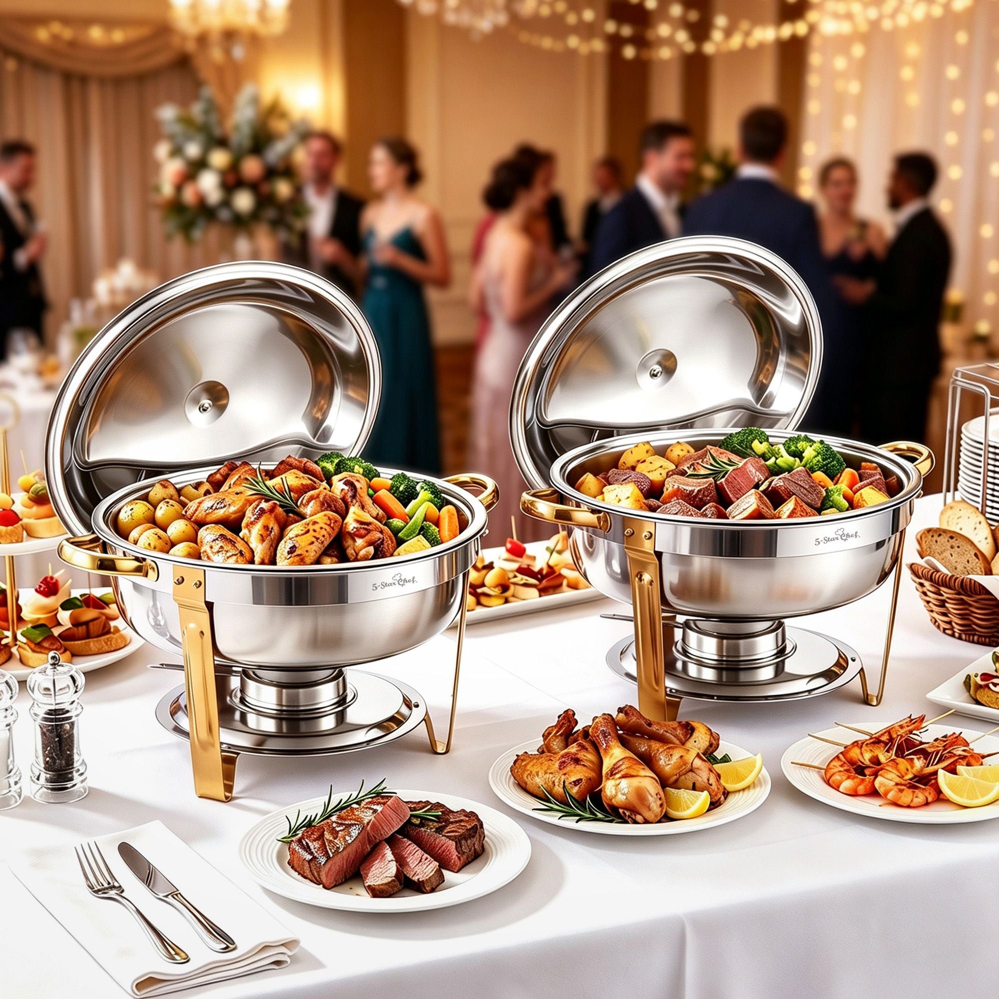 5-Star Chef 5L Chafing Dish Set 2 Pack Buffet Food Warmers