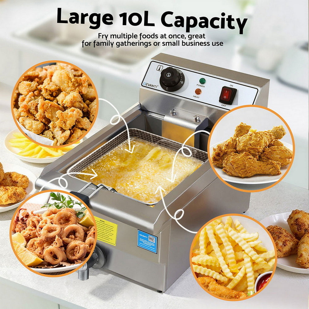 3000W Electric Deep Fryer – 10L Stainless Steel w/ Basket & Lid