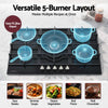 Devanti 90cm 5 Burner Gas Cooktop – Black Tempered Glass