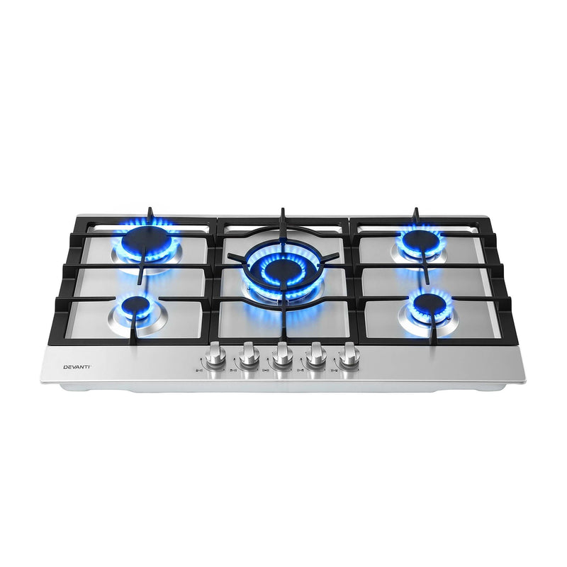 Devanti 90cm 5 Burner Gas Cooktop – Stainless Steel LPG/NG