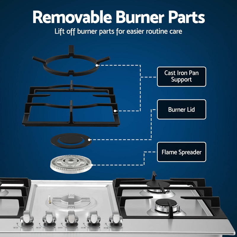 Devanti 90cm 5 Burner Gas Cooktop – Stainless Steel LPG/NG