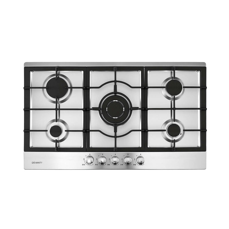 Devanti 90cm 5 Burner Gas Cooktop – Stainless Steel LPG/NG