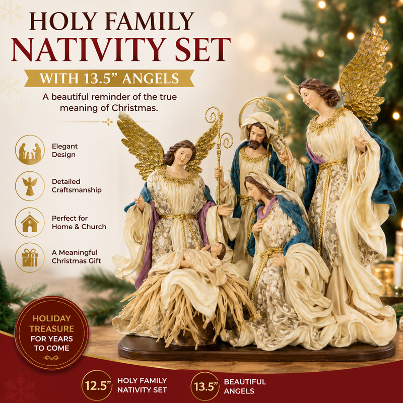 PRE-ORDER | 34cm Holy Family Nativity Set with Angels