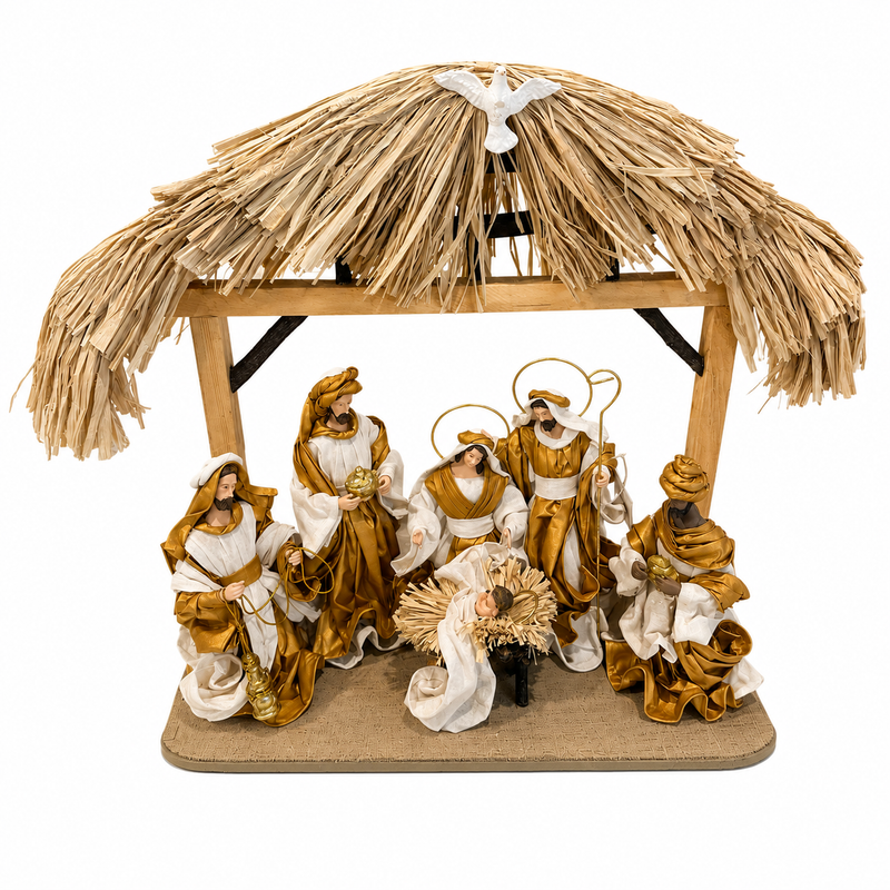 Gold Nativity in Driftwood Stable – 50cm
