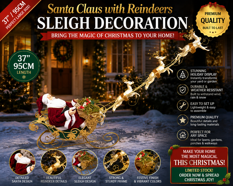 Santa with Reindeer Sleigh – 95cm