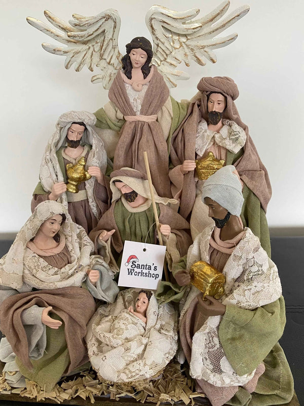 35cm Handmade Nativity Set with Manger