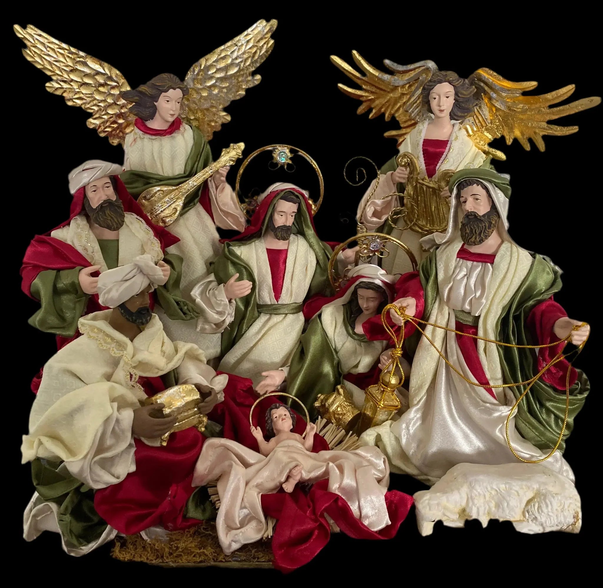 12.5" Red & White Christmas Nativity Set with Angels & Manger – 51 cm