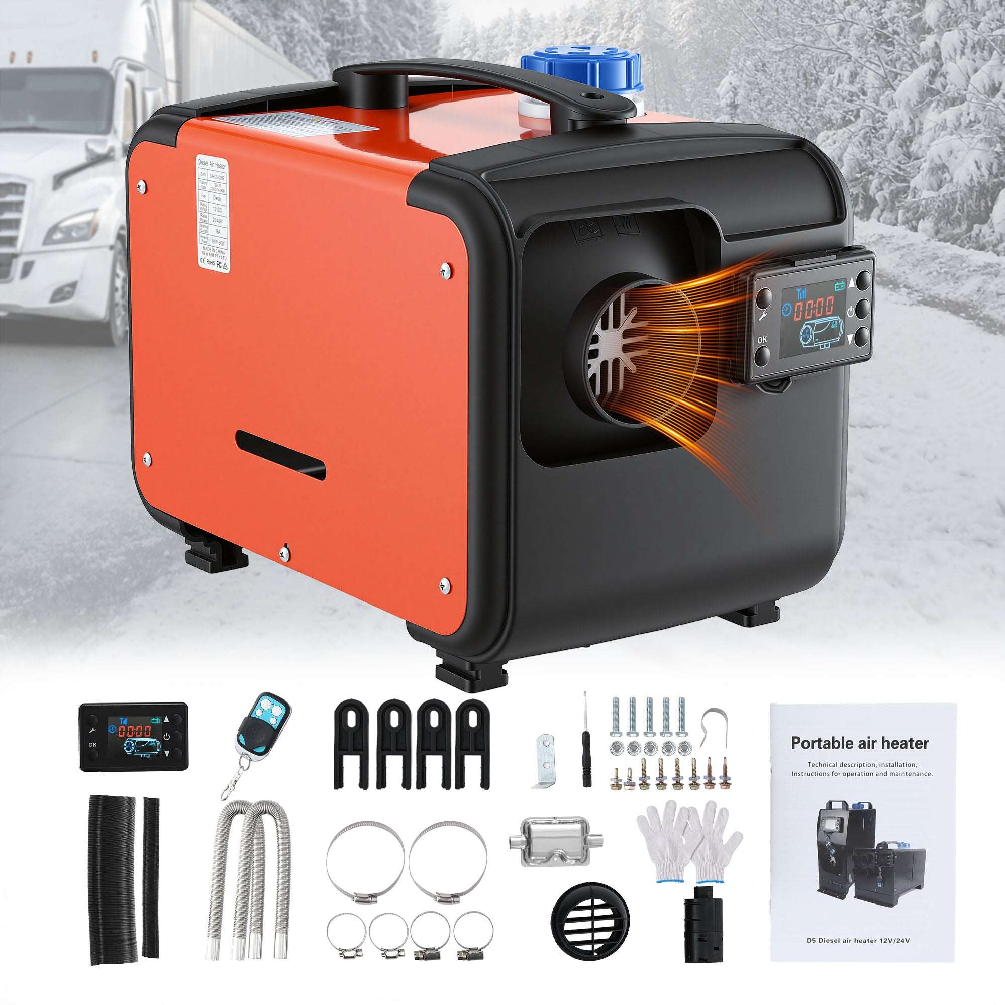 Giantz 5KW Diesel Air Heater All-in-One – 12/24V with LCD & Remote