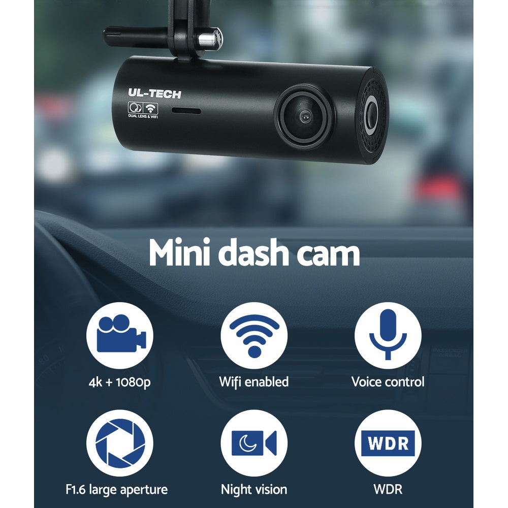 UL-Tech 4K Dash Cam Hidden Front & Rear Wi-Fi
