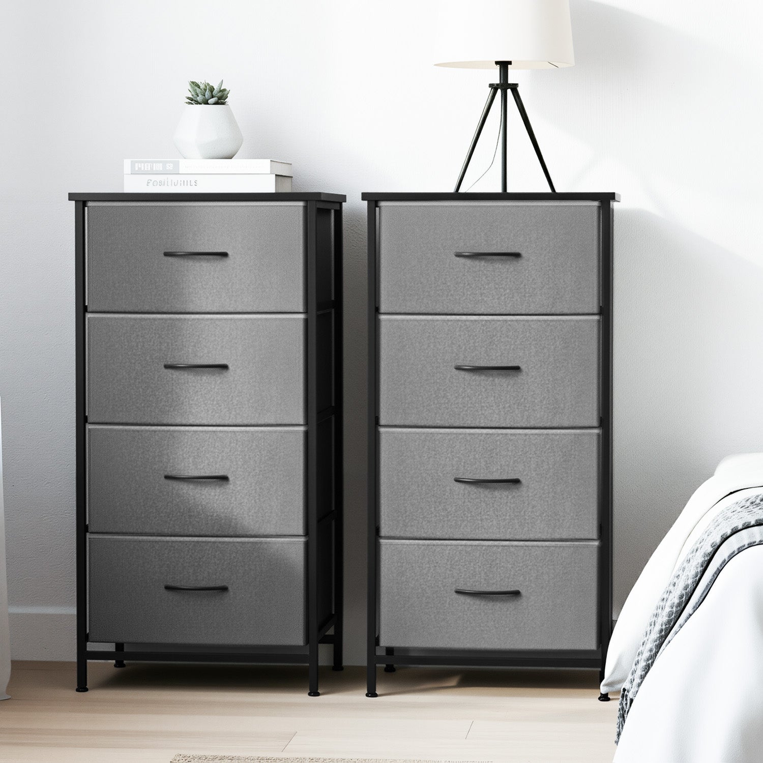 Set of 2 Chest of 4 Drawers – Tallboy Storage Dressers Grey