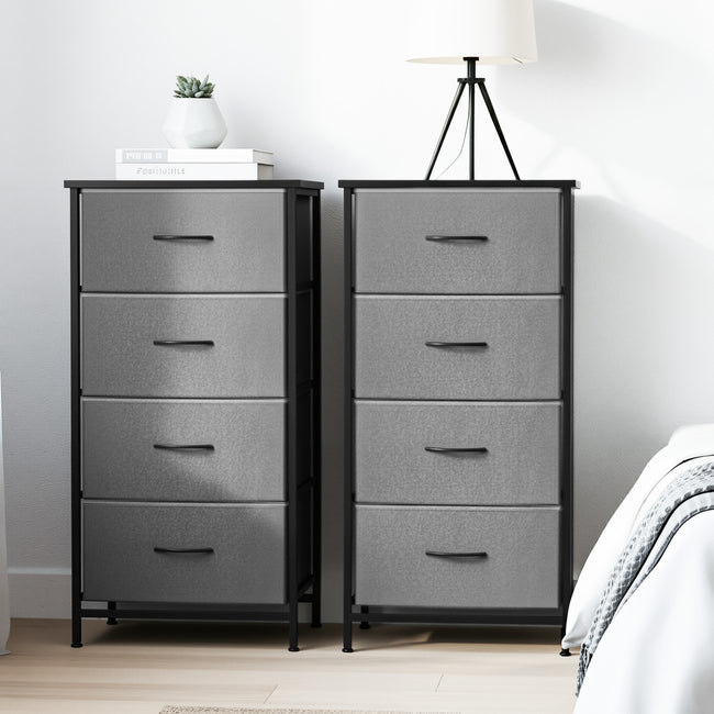 Set of 2 Chest of 4 Drawers – Grey