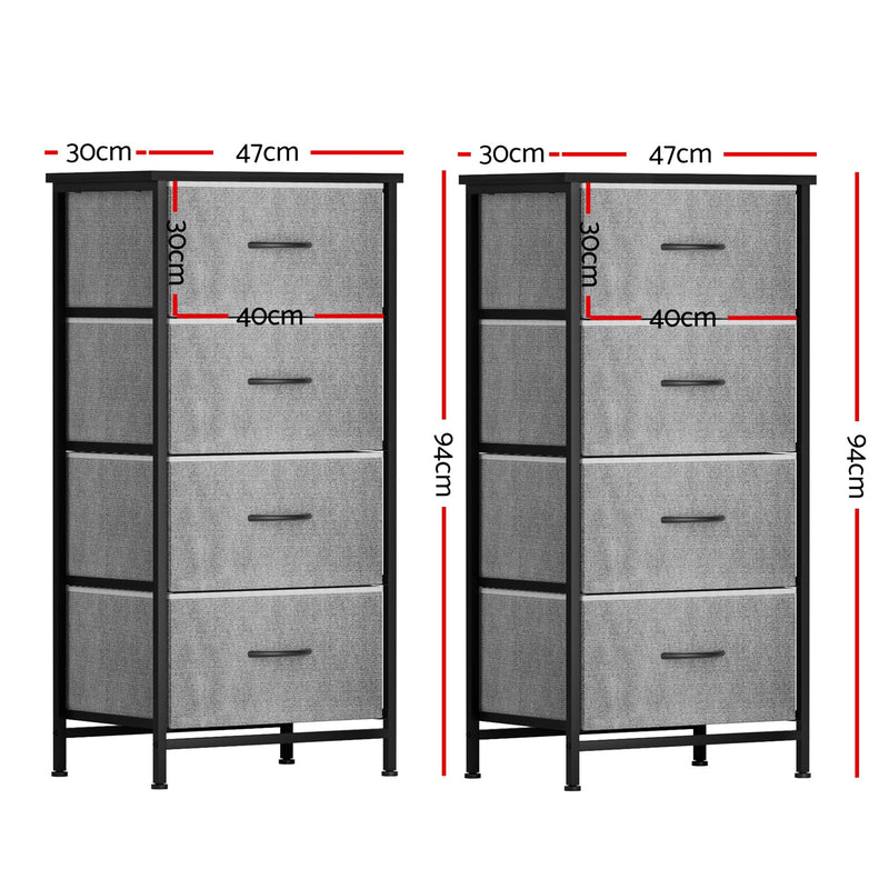 Set of 2 Chest of 4 Drawers – Tallboy Storage Dressers Grey