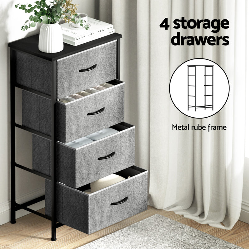 Set of 2 Chest of 4 Drawers – Tallboy Storage Dressers Grey