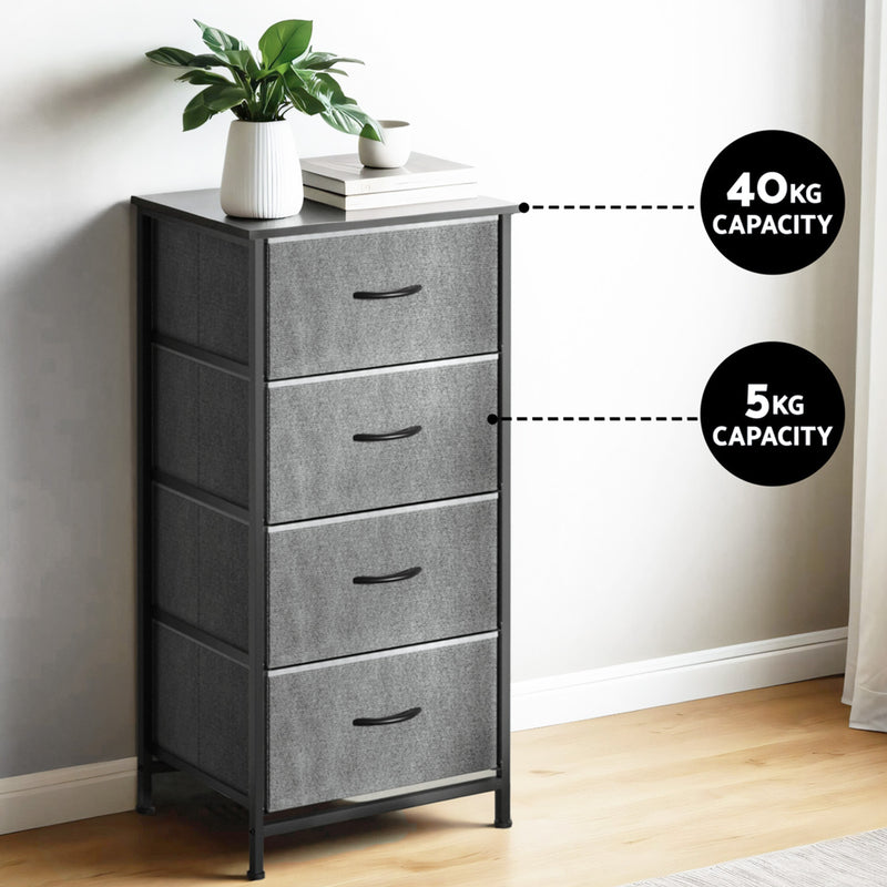 Set of 2 Chest of 4 Drawers – Tallboy Storage Dressers Grey