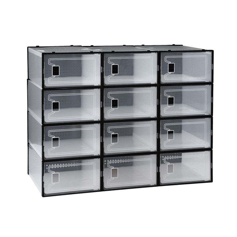 Artiss Stackable Shoe Storage Boxes Set of 12 – Black