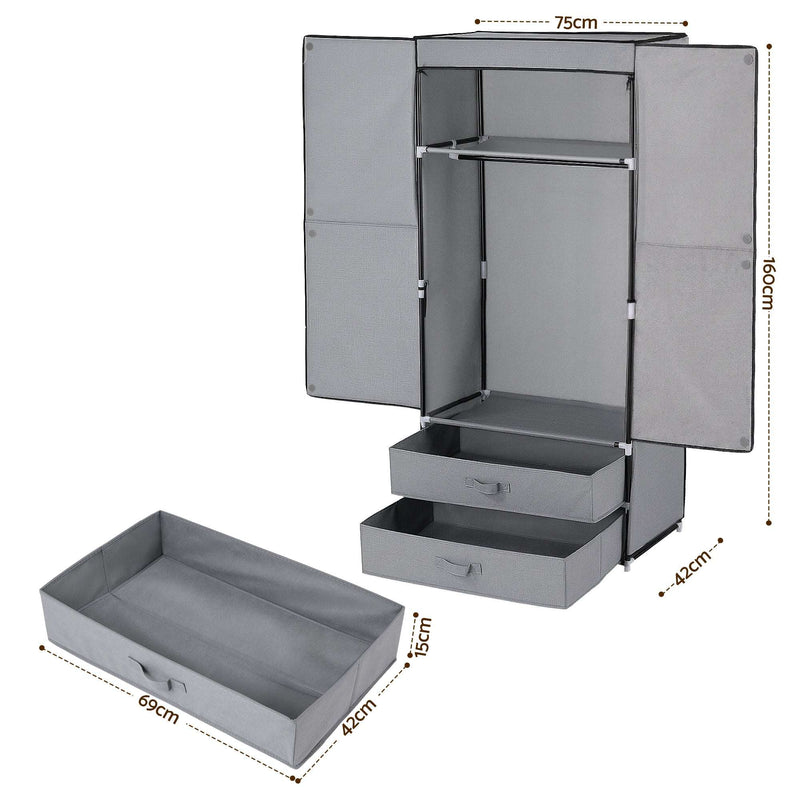 Artiss Portable Wardrobe Closet with Magnetic Door – Grey