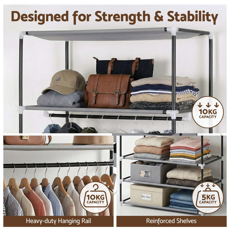 Artiss Portable Wardrobe Closet with Magnetic Door – Grey