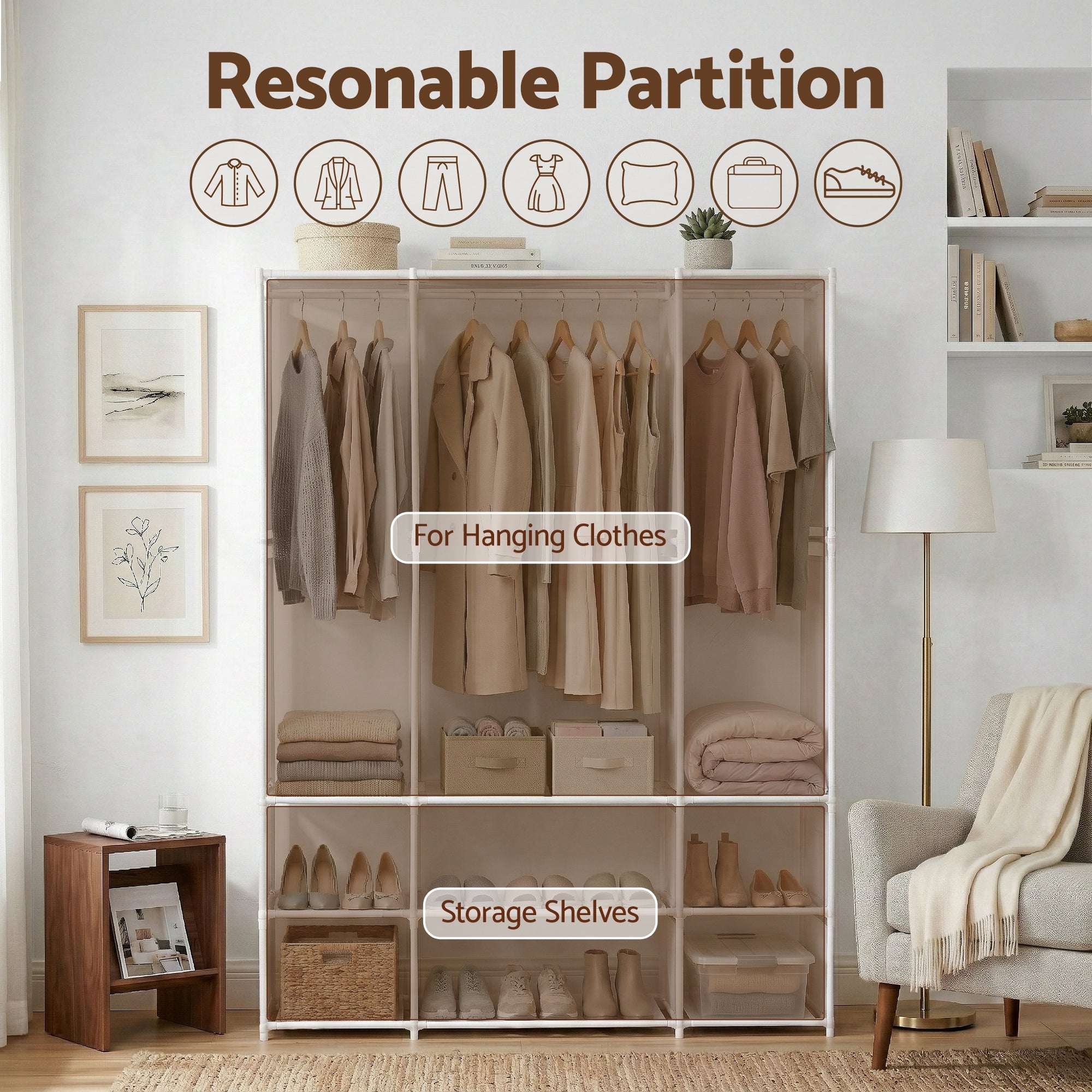 Artiss Portable Wardrobe with Open Shelf White