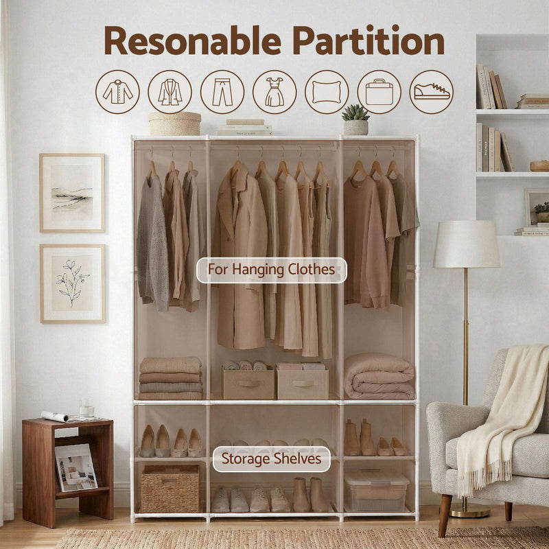 Artiss Portable Wardrobe with Open Shelf White