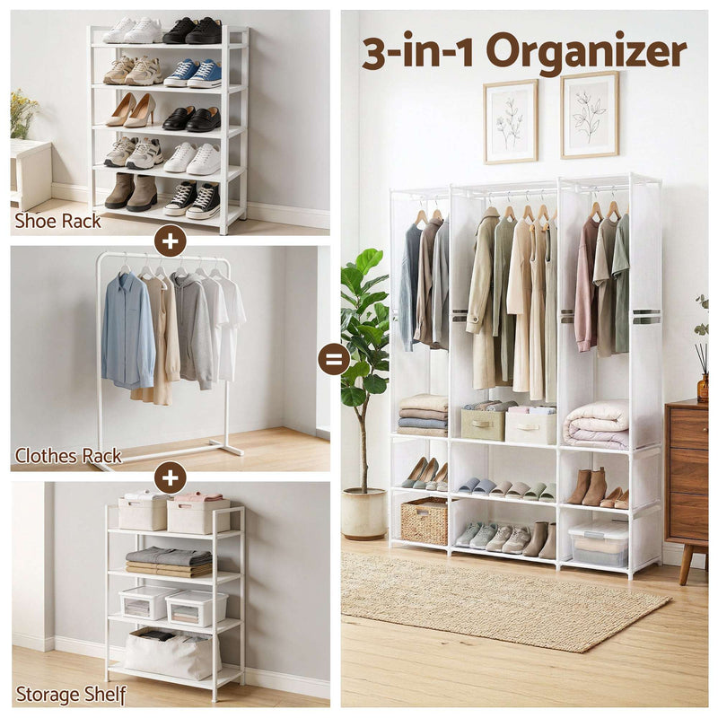 Artiss Portable Wardrobe with Open Shelf White