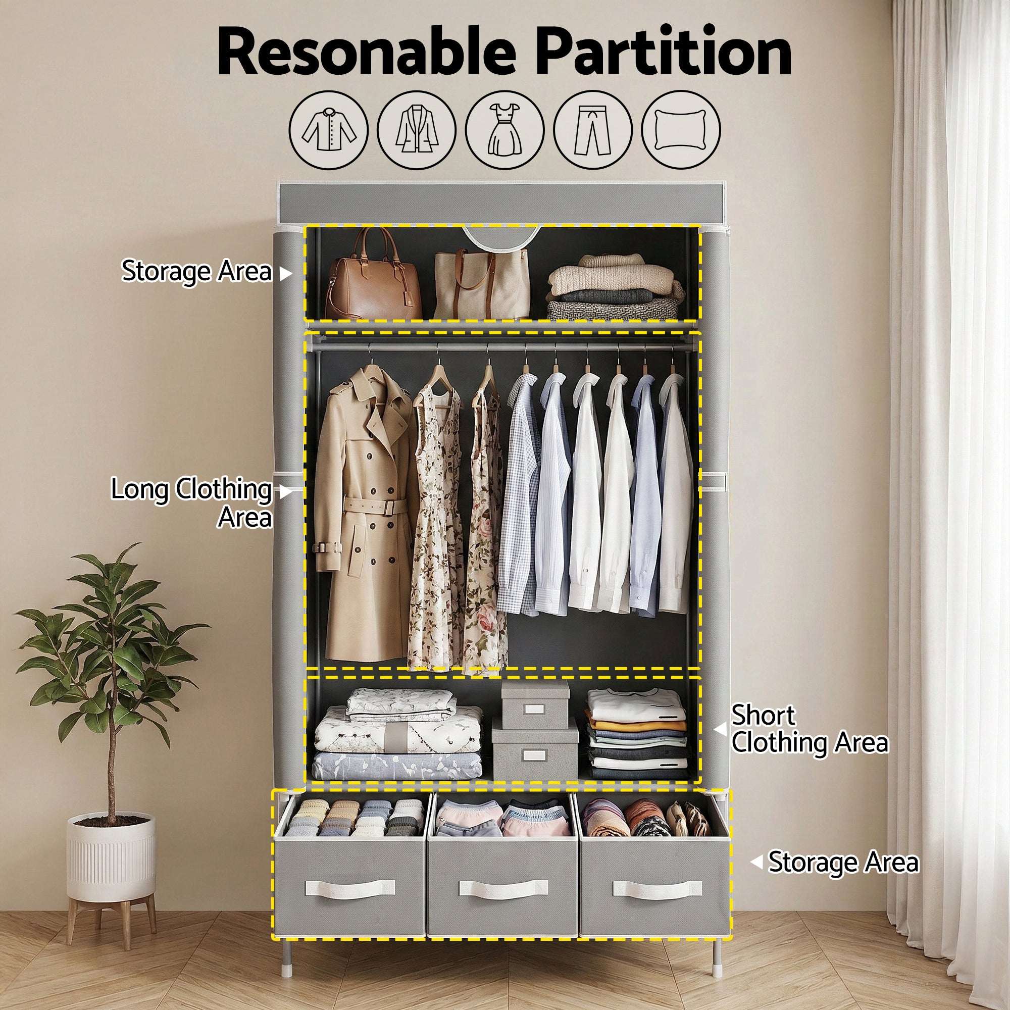 Artiss Large Portable Wardrobe Closet – Grey