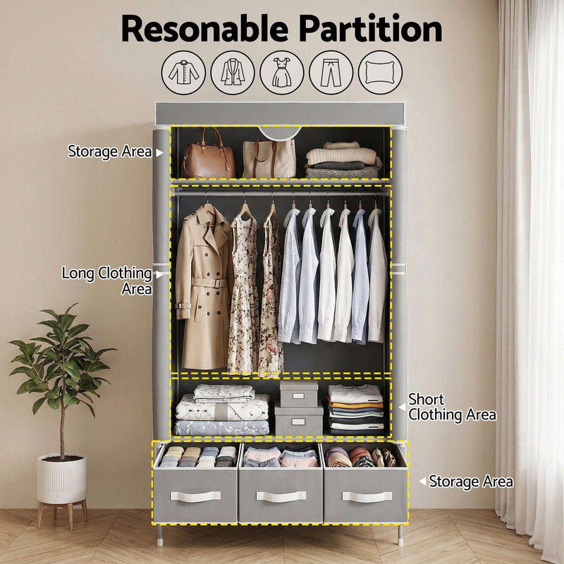 Artiss Large Portable Wardrobe Closet – Grey