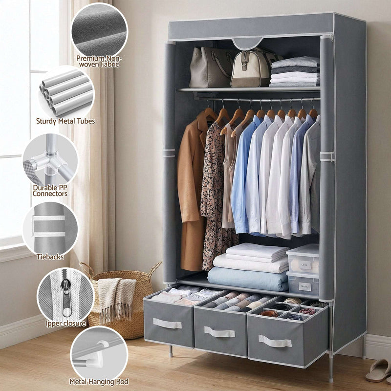Artiss Large Portable Wardrobe Closet – Grey