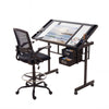 Artiss Drawing Table & Adjustable Drafting Chair Set with Glass Top