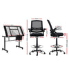 Artiss Drawing Table & Adjustable Drafting Chair Set with Glass Top