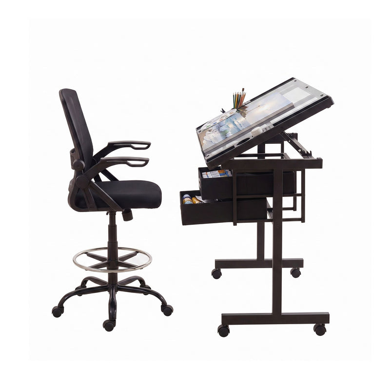 Artiss Drawing Table & Adjustable Drafting Chair Set with Glass Top