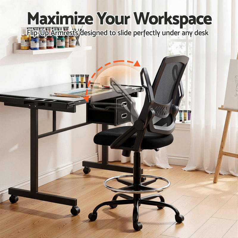 Artiss Drawing Table & Adjustable Drafting Chair Set with Glass Top