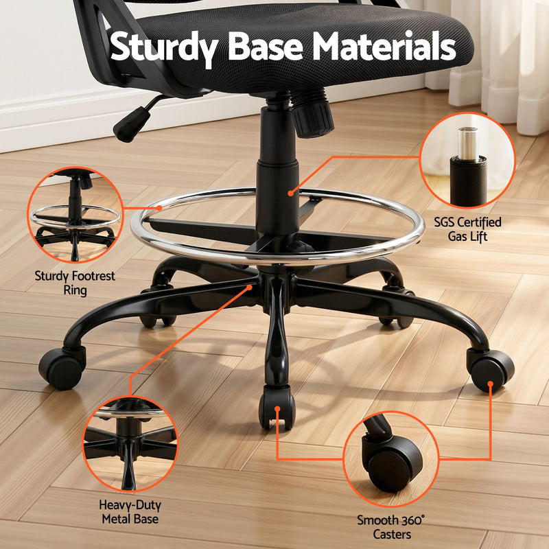 Artiss Drawing Table & Adjustable Drafting Chair Set with Glass Top