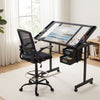 Artiss Drawing Table & Adjustable Drafting Chair Set with Glass Top