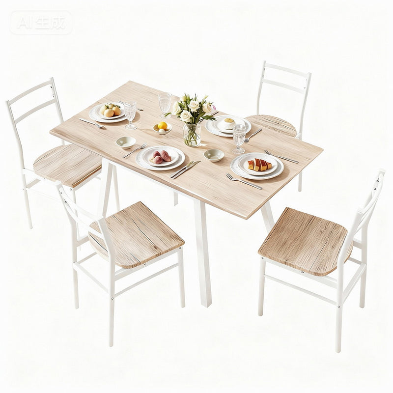 Foldable 5pc Dining Set – Natural & White