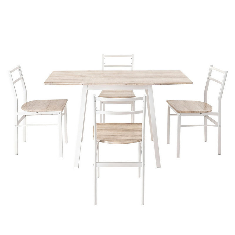 Foldable 5pc Dining Set – Natural & White