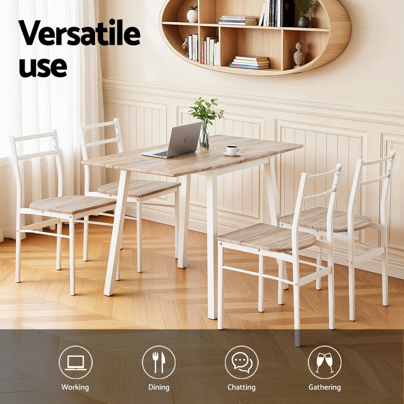 Foldable 5pc Dining Set – Natural & White